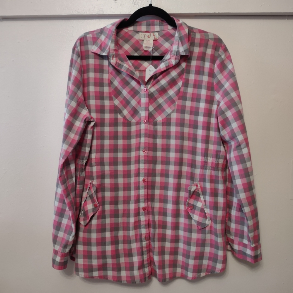 Pink Plaid Western Button Down OP XL